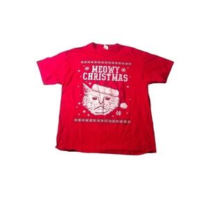 Fruit of the Loom Red Meowy Christmas T-Shirt